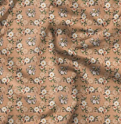 Soimoi Orange Baumwolle Ente Stoff Begonie & Pfingstrose Blumen- Dekor Stoff gedruckt 1 Meter 44 Zoll breit