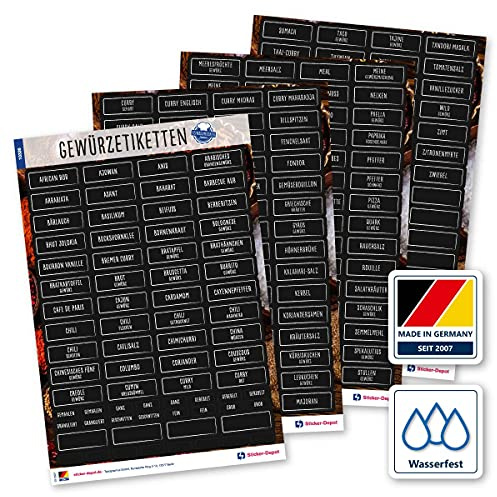 276 Gewürze Etiketten Aufkleber - eckig - weiß/schwarz - Gewürzetiketten selbstklebend & wasserfest - Gewürz Sticker - für Gewürzgläser, Dosen und Regale - Edition 2021
