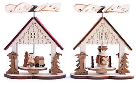 BRUBAKER 2-Pack Small Christmas Pyramids - Natural Wood - Designed in Germany