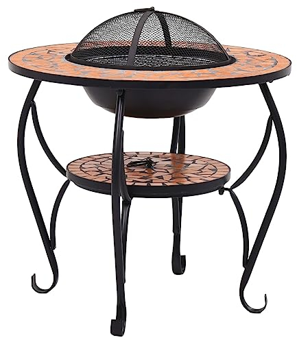 vidaXL Tavolo con Braciere a Mosaico Robusto a 4 Gambe con Griglia Stufa per Esterni Barbecue Terracotta 68 cm in Ceramica Telaio in Acciaio