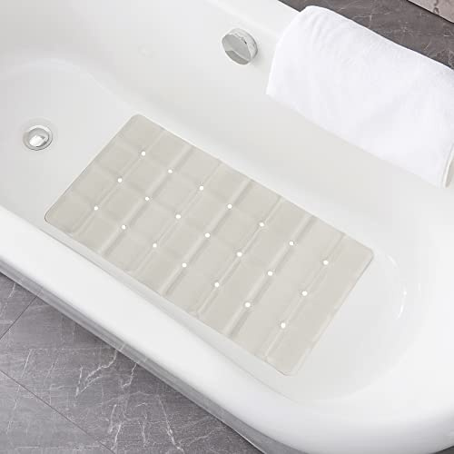 Webos Foldable Non Slip Silicon Bath Mat Bathtub mat no Suction Cups for Textured Tub and Reglazed Tub(Foldable-Beige, 28-inch x 14-inch)
