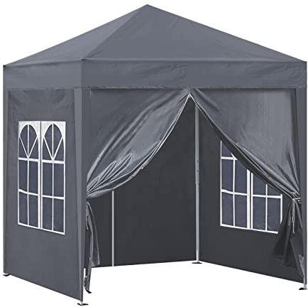 TUKAILAI Garden Gazebo, Portable 3x3m Heavy Duty Pop Up Gazebo with 4 Side Panels & Carry Bag Steel Frame, Awning Canopy Shelter Waterproof for Outdoor Wedding Party Event Four Seasons Grey