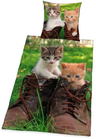 Herding Bettwäsche Katzen im Schuh 2tlg. Katzenbaby 135x200 cm (80x80 cm)