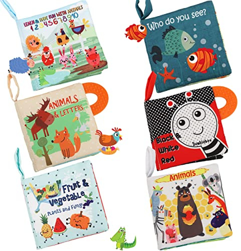 Baby Books Toys Gifts, Touch and Feel Cloth Crinkle Books for Babies,Infant Toddler Baby 0-3-6-12-18 Months, Early Learning Toys 6 to 12 Months 1-2 Years Old, Easter Shower Gift for Boys Girls,6 PCS