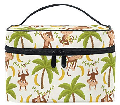 HaJie Make-up-Tasche mit großer Kapazität, niedlicher Affe, Bananenbaum-Druck, tragbare Kosmetiktasche, Kulturbeutel, Aufbewahrungstasche für Frauen und Mädchen