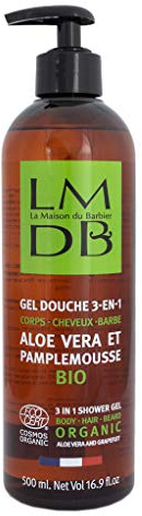 La Maison du Barbier - Gel Douche Homme 3-en-1, Corps, Cheveux, Barbe - Certifié Écocert Cosmos Organic, 97% d’Ingrédients d’Origine Naturelle - Fabrication Française - 500 ml