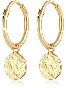 Elli Ohrringe Damen Creolen Plättchen Coin Anhänger Organic 925 Silber