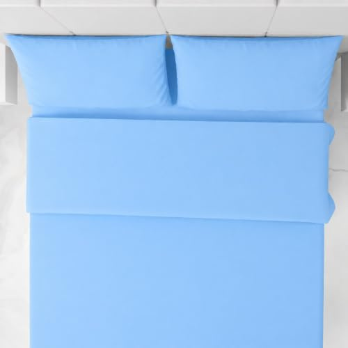 Corredocasa Completo Letto Set Lenzuola in Puro Cotone 100% Matrimoniale 2 Piazze Tinta Unita Made in Italy Lenzuola sopra, Lenzuolo sotto e 2 Federe - Biancheria da Letto, (Celeste)