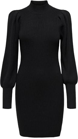 Only Vestido de Mujer de Punto de Manga Larga, Negro, XS