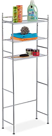 Relaxdays Mobile Lavatrice in Metallo, 3 Scaffali, Mobiletto per Asciugatrice, Bagno WC, HLP: 152,5x58x25 cm, Argentato, 1 pz