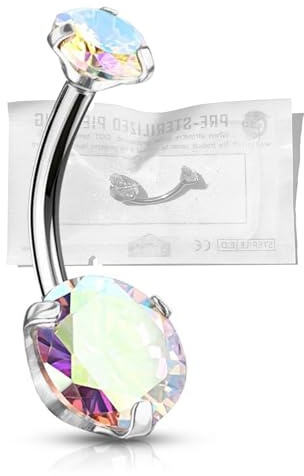 WARRIOR Piercing Ombligo ESTÉRIL Acero Quirúrgico 316 L Banana Classic Basic Cristal Brillante Multicolor 10/12 mm (AB, 12 mm)