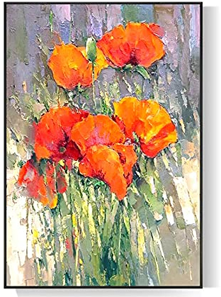 tymhrs Pintura De Flores Naranjas, Pinturas Al Óleo 100% Pintadas A Mano Obra De Arte sobre Lienzo, Pintura Al Óleo Floral Hermosa con Textura Gruesa, Pintura Mural, Cuadros De Sala De Estar para