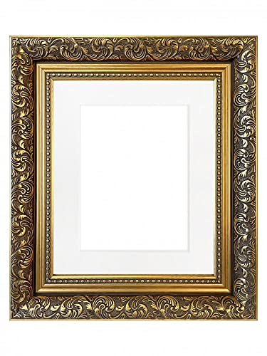 FRAMES BY POST Large Dahlia Gold Picture Photo Frame with White Mount A1 Image Size A2 Plastic Glass