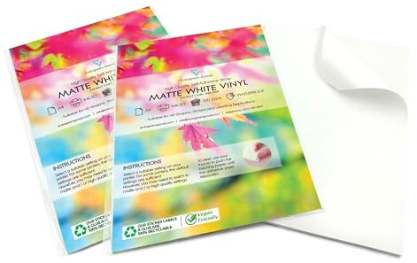 Evergreen Goods 40 Blatt A4 Wasserdichte Vinyl Aufkleber, Matt Weiß Selbstklebend, Blanko PVC Stickerpapier, Inkjet Bedruckbar – Etiketten für Produktetiketten, Schilder, Kinderaufkleber, wetterfest | 40 Blatt Inkjet Bedruckbar Wasserdichte Selbstklebend Etiketten PVC für Produktetiketten Schilder Kinderaufkleber wetterfest