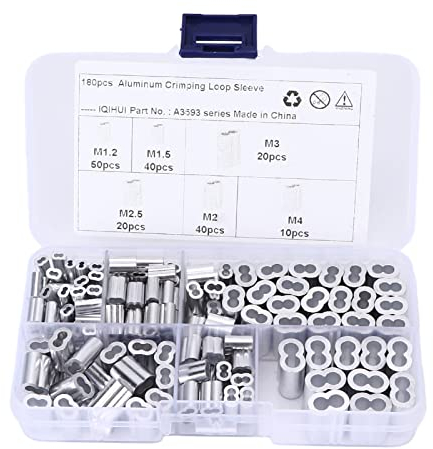 VOBOR 180-teiliges Crimp-Schlaufenhülsen-Kit 6-Größen-Aluminium-Doppelhülsen-Aderendhülsen Universal-Schnurende-Crimpschlaufenhülse
