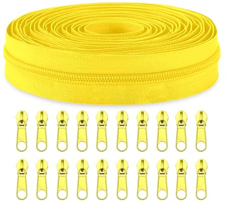 Sawoake #3 Nylon Coil Reißverschlüsse Bulk 9 Meter mit 20pcs Reißverschluss Schieber für DIY Nähen Schneider Handwerk Tasche Kleidungsstück Home Textile(Gelb)