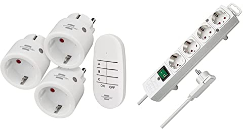Brennenstuhl Comfort-Line Funksteckdosen-Set Mini 3+1, 3er Funkschalt-Set (Innenbereich, mit Handsender und erhöhtem Berührungsschutz) weiß & Comfort-Line Plus, Steckdosenleiste 4-fach (2m Kabel) weiß