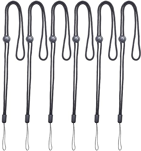 GORGECRAFT 6pcs Tour de Cou Réglable Sangle Autour du Cou Polyester Clés Stylo Téléphone Badges D'Identification Titulaire Bureau Nom Badges Sangles avec Boucle de Ficelle, Noir
