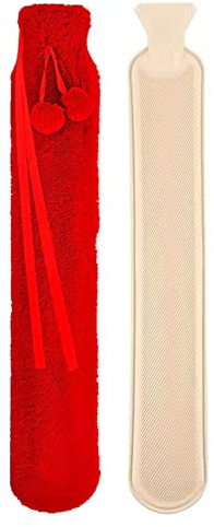 Wärmflasche, lange Wärmflasche mit weichem Plüschbezug, tragbare Schlauch-Wärmflasche, extra langer Bettwärmer für Nacken, Rücken, Beine, Taillenlinderung, Schmerzen, Taille, Nacken, Rot