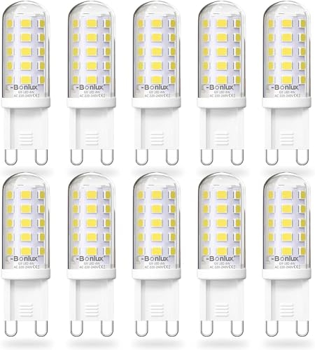 Bonulx Lampadine G9 LED Luce Fredda 6000K 4W Equivalente 40W Lampada Alogena, Lampade LED Attacco GU9, Non Dimmerabile, Risparmio Energetico,Senza Sfarfallio, Angolo a fascio 360 °, 220-240V, 10 Pezzi