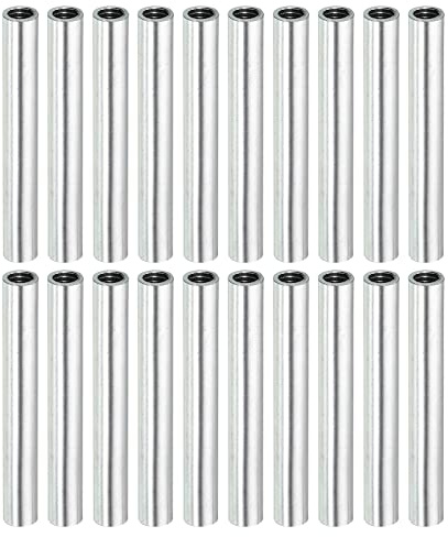 sourcing map 20 Stück Runde Kupplung Mutter M4x0.7mm Innengewinde 40mm Gewinde Rund Hülse Verbinder Stange Bolzen Rohrmutter Hardware Befestigung Silber