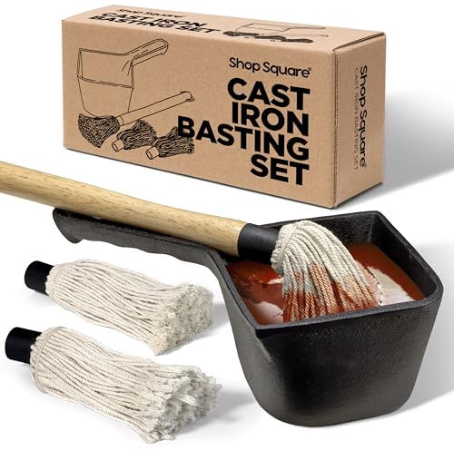 Pot à badigeonner en fonte et brosse pour barbecue – Ensemble de badigeonnage pour barbecue avec casserole et brosse pour fumoir à viande, barbecue et poêle – Accessoires de fumoir à viande pour