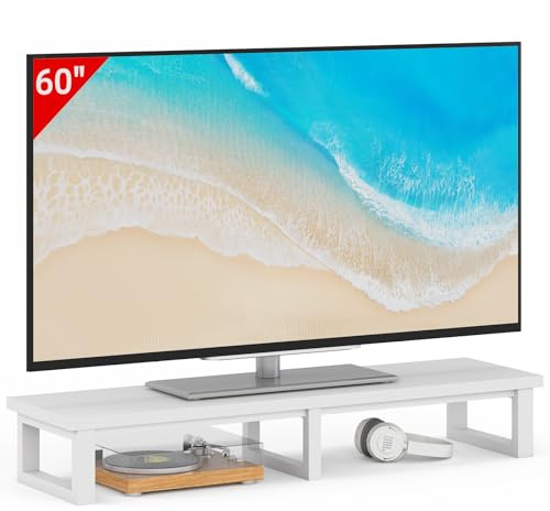 YAOHUOO 114,3 cm große TV-Erhöhung für 81,3–152,4 cm (32-60 Zoll) große TV-Erhöhung mit Stahlbeinen, Tisch-TV-Ständer für Heimbüro, Weiß