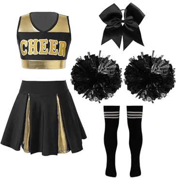 TTAO Mädchen Cheerleading Kostüm Cheer Leader Outfit Ärmellos Top und Rock mit Pompons Karneval Fasching Party Kostüm