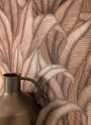 Newroom Vliestapete Braun Dschungeltapete Modern Tropisch Wohnzimmer | Warme Blätter in Kupfer-Bronze-Nuancen, changierender Glanz, Mustertapete für Schlafzimmer, Flur, Büro