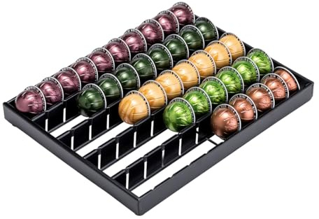 FlagShip Vertuo Kapselhållare, lådinsats för bänk, Nespresso förvaring Vertuo pod organiserare, svart metall (50 pods)