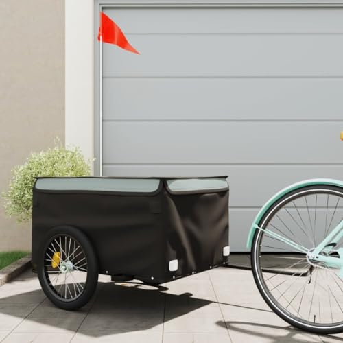 LAPOOH Lastenanhänger für Fahrrad Schwarz und Grau 45 kg Eisen, Fahrradanhänger, Lastenanhänger Fahrrad, Anhänger Fahrrad, Lastenanhänger Für Transport - 94091