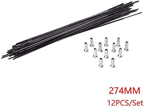 Fahrradspeichen, 12 Stück, 265 mm, Mountainbike-Rad, flache Speichen und Kappen, Set, Edelstahl-Speichen, Fahrradzubehör, Speichen passend für Fahrräder (Farbe: transparent)