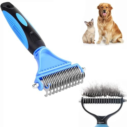 Hundebürste & Katzenbürste für Mittel-& Langhaar, Katzen Bürste für schonende & präzise Haarentfernung,Hundepflege, Rechen, doppelseitige Zähne,Doppelseitiger Hundekamm & Katzenkamm in Blau