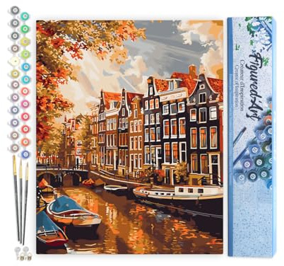 Figured'Art Malen Nach Zahlen Erwachsene Sonnenschein in Amsterdam - Paint by Numbers Basteln DIY Bastelset 40x50cm ohne Holzrahmen