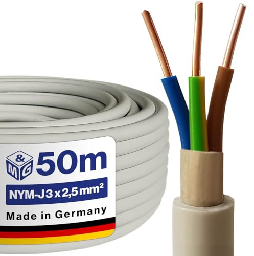 M&G Techno NYM-J 3x2,5 mm² Mantelleitung, 50m Feuchtraum Elektrokabel Grau
