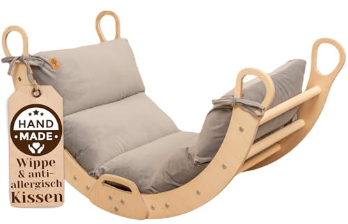 WoodsCraft Große Kletterbogen mit Kissen | Holz Klettergerüst Indoor | Hypoallergen Kissen für Kletterbogen, Holzwippe, Bogenwippe | Montessori Kletterspielzeug | Baby Klettern Indoor