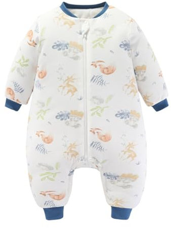 WYTbaby Schlafsack mit Füßen 3.5 Tog,Warm Baby Winterschlafsack 100% Baumwolle,Langarm Schlafsack Baby für Jungen Und Mädchen,80cm