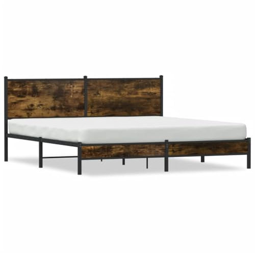 Homgoday Bettgestell ohne Matratze aus Metall, Eiche Rauch, 160 x 200 cm, Dekor für Möbel, Bettrahmen, Bettrahmen, Rahmen für Wohnzimmer, Schlafzimmer, Modell 4007817