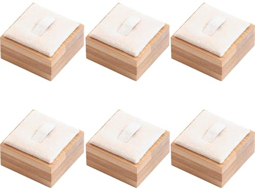 SEIWEI Espositore per anelli in legno, 6 pezzi, espositore per anelli e orecchini, colore beige