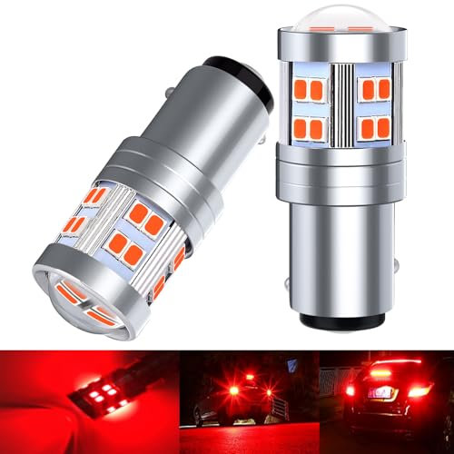 PYRJIN P21/5W Bay15d 12V-24V 1157 Lampadina Led Rosso, Super Bright Con Proiettore, Per Luce Dei Freni, Fanali Posteriori, Luce di Marcia Diurna, 2Pcs
