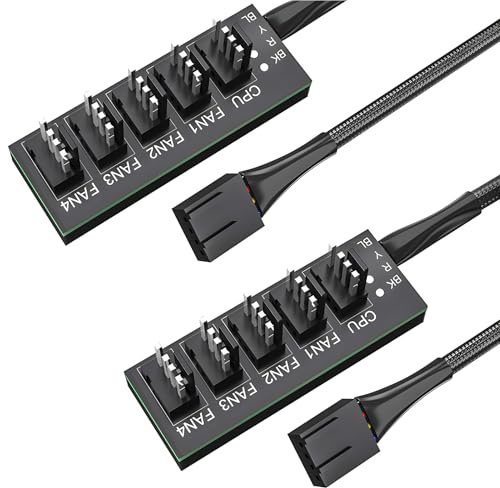 2 Stück PWM-Lüfter-Hub, PC 5-Wege-Splitter-Hub Adapterkabel für 12V Desktop-Computer-Kühler, 4-Pin PWM-Lüfternabe, 5-Port Fan Hub, Gehäuselüfter 4-polig und 3-polig, Effiziente Kühlung