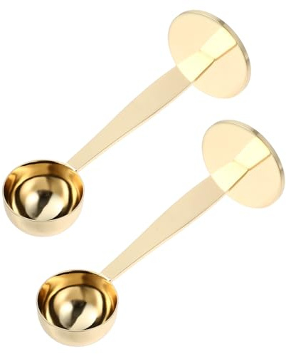 MAGICLULU 2pcs Stainless Steel Coffee Scoop and Tamper Espresso Coffee Measuring Spoon Golden Rounded Edges Multi Function Spoon for Home Kitchen