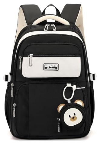 Travistar Schulrucksack Teenager Jungen Mädchen Schulranzen Niedlich Wasserdicht Schule Rucksack Damen Herren Schultasche Backpack Nylon Sporttasche Backpack mit Viele Fächer Laptopfach Schwarz