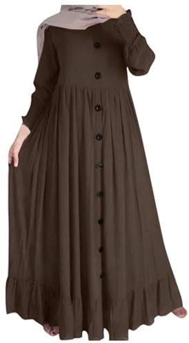 Sommerkleid Damen Leinen Gebetskleidung Muslimisches Gebet Abaya Muslim Lang Gebetskleid Einteilig Ohne Kopftuch Muslimische Kleider Elegant Hochzeit Islamische Frauen Modern Langarm One-Piece