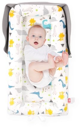 Ehcryonix Portable Baby Lounger, Soft Baby Nest Cover Breathable Cotton Fabric, Adjustable Infant Lounger for Baby, Adjustable Size and Strong Zipper, Extended Space for Newborn 0-24 Months, Dinosaur
