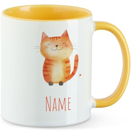 GRAZDesign Personalisierte Katze Tasse mit Niedlichem Tierdesign und Namen - Individuell Anpassbarer Kaffeebecher