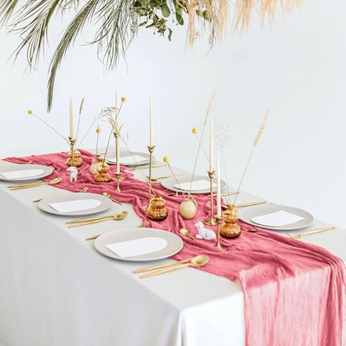 FUHSY Nappe en Gaze Rose étamine de Mariage 90 x 300 cm Gaze Rustique décorations de réception de Mariage en Mousseline de Soie centres de Table de fête