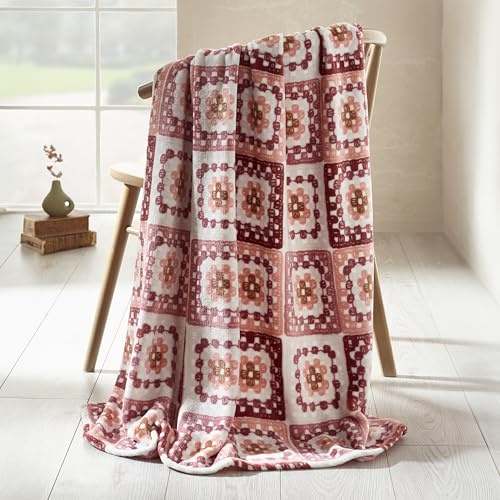 Catherine Lansfield Crochet Print 130x170cm Blanket Throw Pink