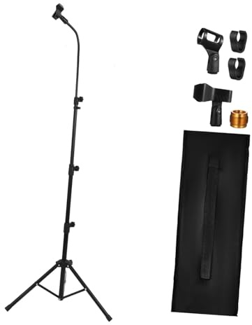 Verstellbarer Mikrofonständer mit Dreibein Basis, 1 Satz Schwarz | Metall, Inklusive Tasche, Kompakt und Tragbar, für Bühnenauftritte, Gesang, Partys