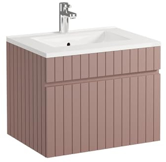 Vente-unique - Meuble de Salle de Bain Suspendu strié Rose avec Vasque à encastrer - 60 cm - SATARA